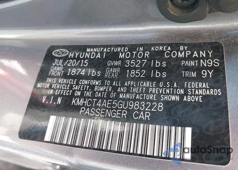 2016 Hyundai Accent Se z USA, uszkodzony, nr VIN KMHCT4AE5GU983228